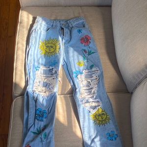 Shein - Ripped Baggy Jeans - With Designs